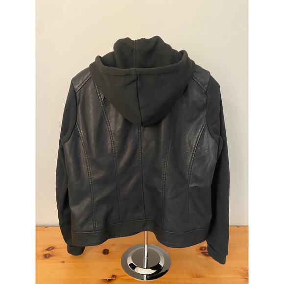 Baccini Jacket Faux Leather Hoodie with soft knit sleeves and hood Size Large - Picture 2 of 10